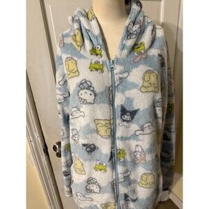 Hello Kitty and Friends Plush Zip Up Hoodie All Over Cloud Print Large ( 12-14)